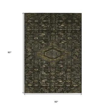 5' X 8' Charcoal Medallion Washable Indoor Outdoor Area Rug