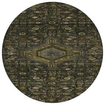 8' Charcoal Round Medallion Washable Indoor Outdoor Area Rug