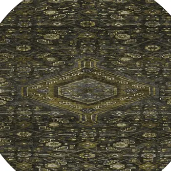 8' Charcoal Round Medallion Washable Indoor Outdoor Area Rug