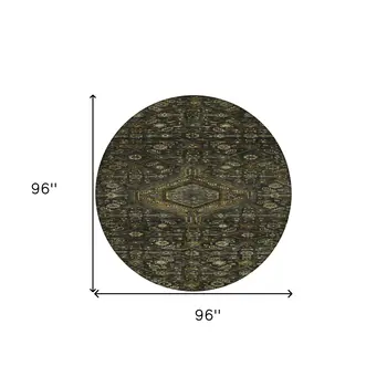 8' Charcoal Round Medallion Washable Indoor Outdoor Area Rug