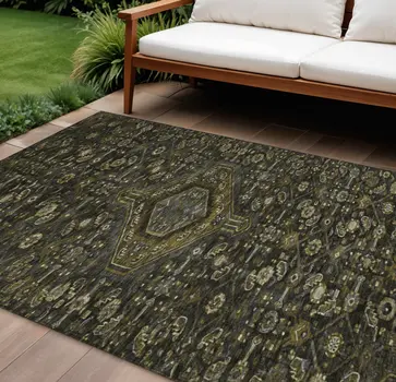 8' X 10' Charcoal Medallion Washable Indoor Outdoor Area Rug