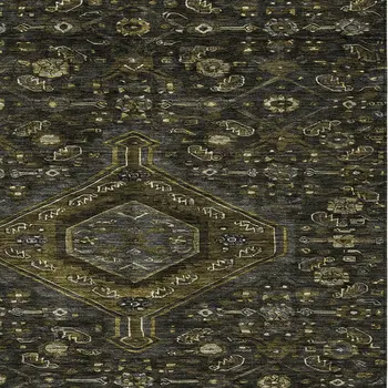 9' X 12' Charcoal Medallion Washable Indoor Outdoor Area Rug