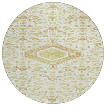 8' Ivory Round Medallion Washable Indoor Outdoor Area Rug