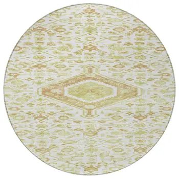 8' Ivory Round Medallion Washable Indoor Outdoor Area Rug