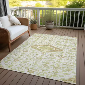 8' X 10' Ivory Medallion Washable Indoor Outdoor Area Rug