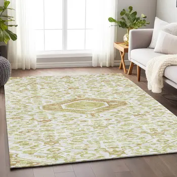 8' X 10' Ivory Medallion Washable Indoor Outdoor Area Rug