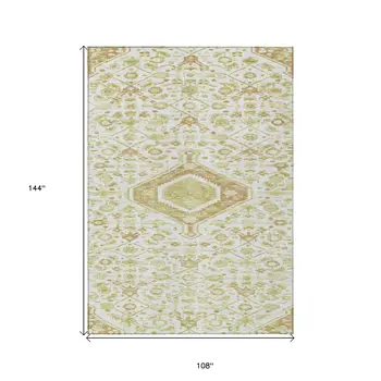9' X 12' Ivory Medallion Washable Indoor Outdoor Area Rug