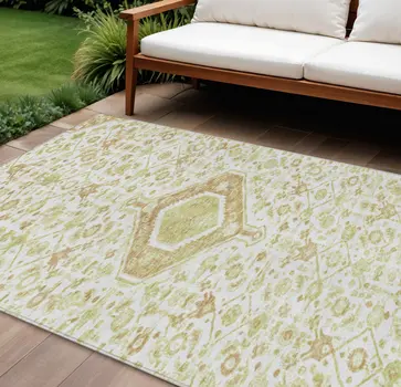 10' X 14' Ivory Medallion Washable Indoor Outdoor Area Rug