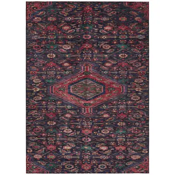 3' X 5' Navy Blue Medallion Washable Indoor Outdoor Area Rug
