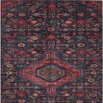 5' X 8' Navy Blue Medallion Washable Indoor Outdoor Area Rug