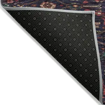 5' X 8' Navy Blue Medallion Washable Indoor Outdoor Area Rug