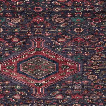5' X 8' Navy Blue Medallion Washable Indoor Outdoor Area Rug