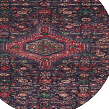8' Navy Blue Round Medallion Washable Indoor Outdoor Area Rug