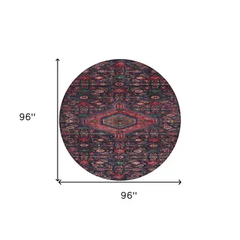 8' Navy Blue Round Medallion Washable Indoor Outdoor Area Rug