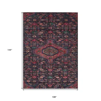 9' X 12' Navy Blue Medallion Washable Indoor Outdoor Area Rug