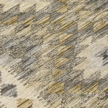 8' Beige Round Geometric Washable Indoor Outdoor Area Rug