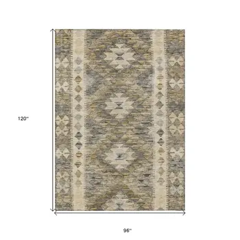 8' X 10' Beige Geometric Washable Indoor Outdoor Area Rug