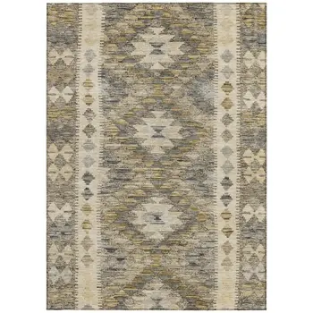 10' X 14' Beige Geometric Washable Indoor Outdoor Area Rug