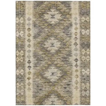 10' X 14' Beige Geometric Washable Indoor Outdoor Area Rug