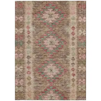 5' X 8' Brown Geometric Washable Indoor Outdoor Area Rug