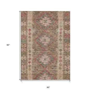 5' X 8' Brown Geometric Washable Indoor Outdoor Area Rug