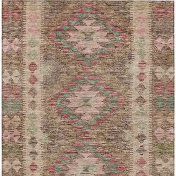 5' X 8' Brown Geometric Washable Indoor Outdoor Area Rug