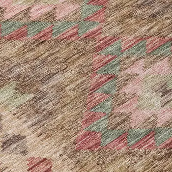 8' Brown Round Geometric Washable Indoor Outdoor Area Rug