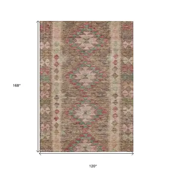 10' X 14' Brown Geometric Washable Indoor Outdoor Area Rug
