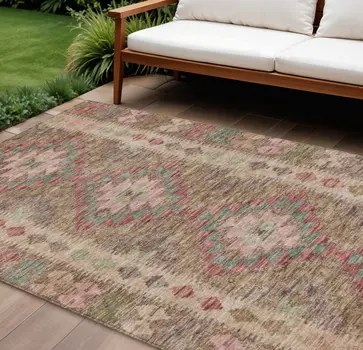10' X 14' Brown Geometric Washable Indoor Outdoor Area Rug