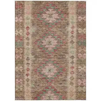 10' X 14' Brown Geometric Washable Indoor Outdoor Area Rug