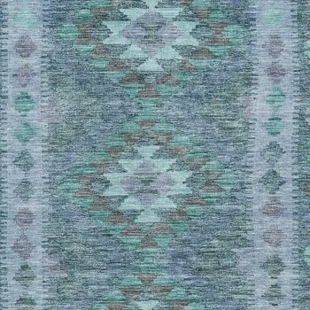 3' X 5' Blue Geometric Washable Indoor Outdoor Area Rug