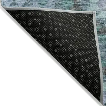 5' X 8' Blue Geometric Washable Indoor Outdoor Area Rug
