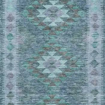 5' X 8' Blue Geometric Washable Indoor Outdoor Area Rug