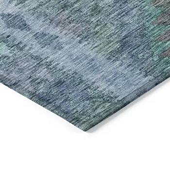 8' Blue Round Geometric Washable Indoor Outdoor Area Rug
