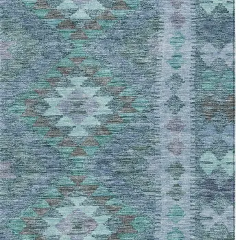 8' X 10' Blue Geometric Washable Indoor Outdoor Area Rug