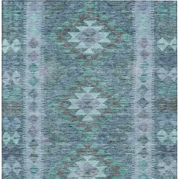 10' X 14' Blue Geometric Washable Indoor Outdoor Area Rug