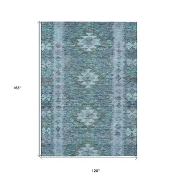 10' X 14' Blue Geometric Washable Indoor Outdoor Area Rug