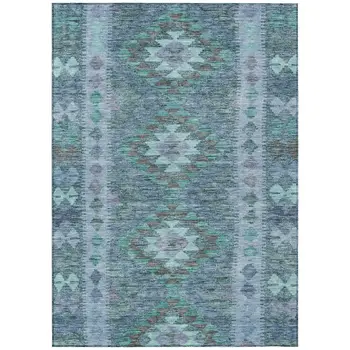 10' X 14' Blue Geometric Washable Indoor Outdoor Area Rug