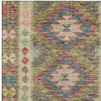 5' X 8' Green Geometric Washable Indoor Outdoor Area Rug
