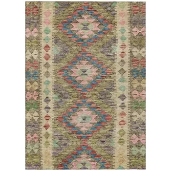 10' X 14' Green Geometric Washable Indoor Outdoor Area Rug