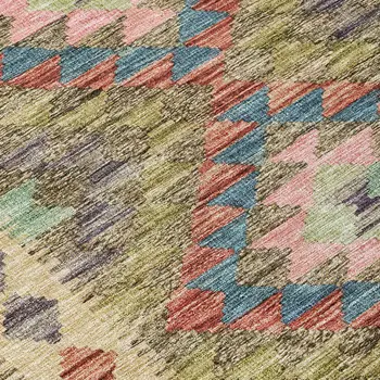 10' X 14' Green Geometric Washable Indoor Outdoor Area Rug