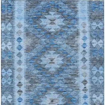 5' X 8' Navy Blue Geometric Washable Indoor Outdoor Area Rug