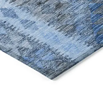 5' X 8' Navy Blue Geometric Washable Indoor Outdoor Area Rug