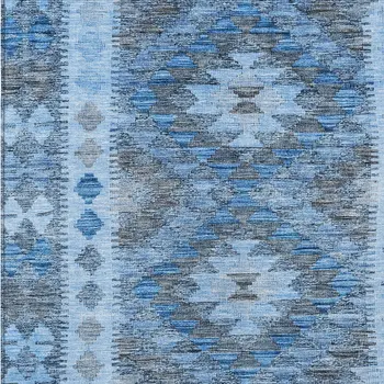 9' X 12' Navy Blue Geometric Washable Indoor Outdoor Area Rug
