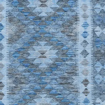 10' X 14' Navy Blue Geometric Washable Indoor Outdoor Area Rug