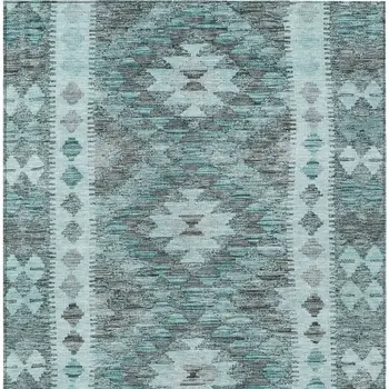 3' X 5' Teal Blue Geometric Washable Indoor Outdoor Area Rug
