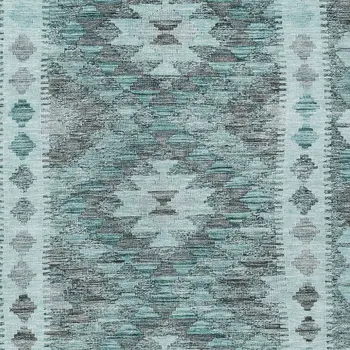 3' X 5' Teal Blue Geometric Washable Indoor Outdoor Area Rug