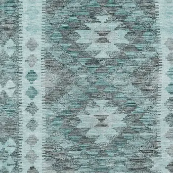 5' X 8' Teal Blue Geometric Washable Indoor Outdoor Area Rug