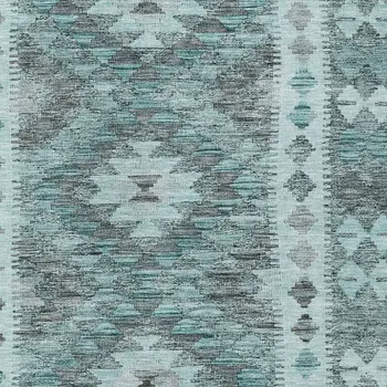 9' X 12' Teal Blue Geometric Washable Indoor Outdoor Area Rug