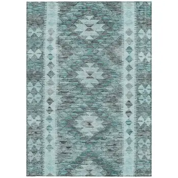 10' X 14' Teal Blue Geometric Washable Indoor Outdoor Area Rug